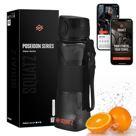 Squatz 24 Oz Poseidon Series Water Bottle with Shaker Ball, Black SQPSB-1B