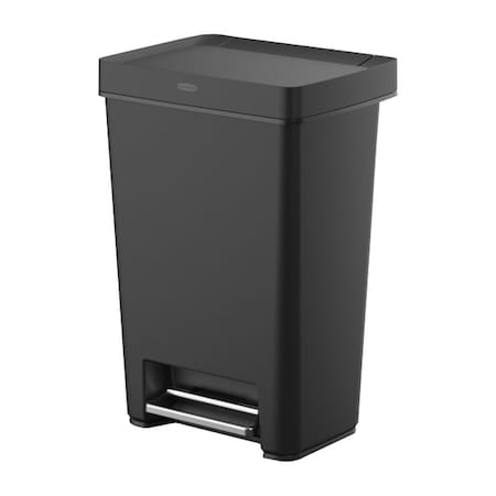 Rubbermaid Step-On Trash Can, 13 gal, Plastic/Stainless Steel, Charcoal, Lid 2120984