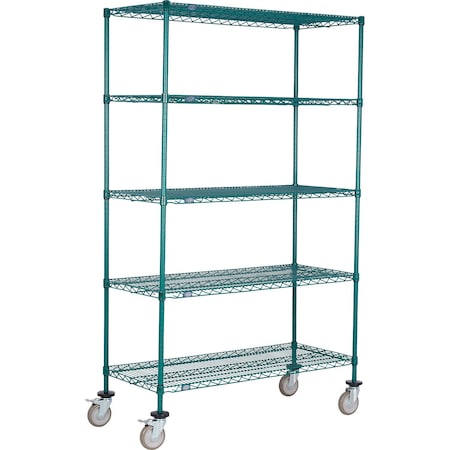 Global Industrial Nexel 5 Shelf Truck, Poly-Green, 30"W x 21"D x 69"H, Polyurethane Swivel Casters, 2 Brakes B3157439
