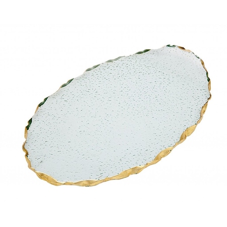 Homeroots 10in Clear and Gold Oval Crystal Serving Tray 517527