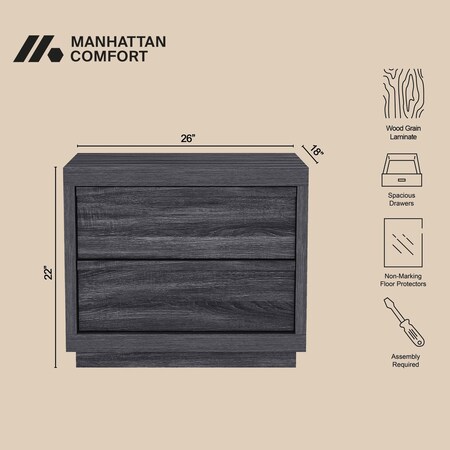 Manhattan Comfort Navis 26 in Nightstand in Charcoal Gray (2-Drawer) NS1771-3