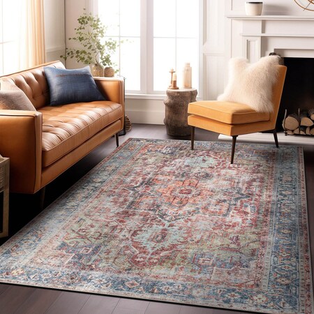 World Rug Gallery Traditional Distressed Machine Washable Area Rug 6 ft 6 in x 9 ft Multi 5050MULTI6X9