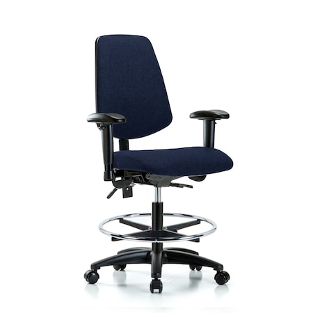 Blue Ridge Ergonomics Fab Med Bench Chair, Bk, CF, Cast, Navy, 6-Way Adjustable, 22" to 29" Height, Dark Blue BR-FMBCH-MB-RG-T1-A1-CF-RC-F45