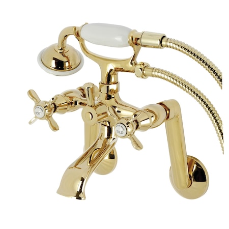 Kingston Brass Tub Wall Mount Clawfoot Tub Faucet with Hand Shower, Polished Brass KS289PB