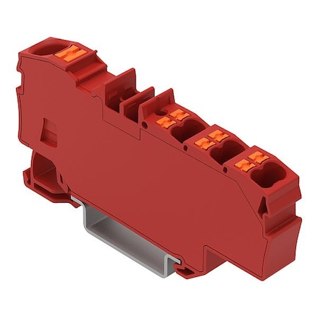Wago Terminal Block, 2.91" L, 1.3" W, 800V, Red 2206-8033