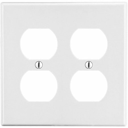 Hubbell Wiring Device-Kellems Duplex Receptacle Wall Plate, Number of Gangs: 2 Plastic, Satin Finish, White PJ82W