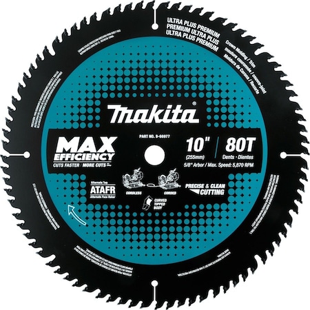 Makita Miter Saw Blade, 10 in, 80T, TCT, Max Effic. B-66977