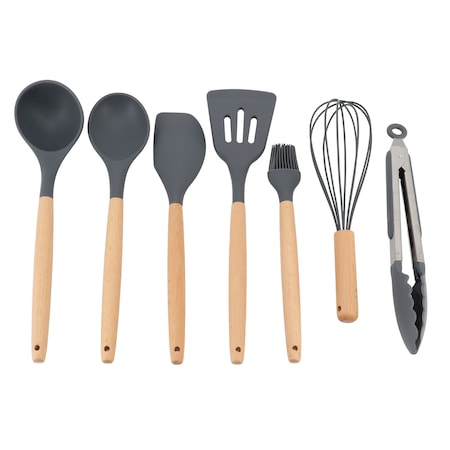 Gibson Home Holton 7 Piece Silicone Beech Wood Kitchen Tool Set in Grey 137356.07