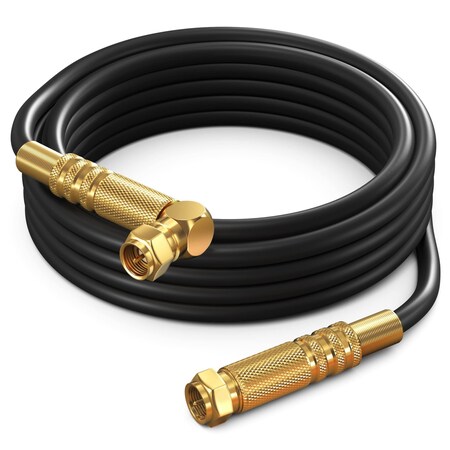 Maximm 10ft RG6 Quad Shielded Coaxial Cable with Right Angle Connector, Black RG6-STA-GLD-4S-10FT