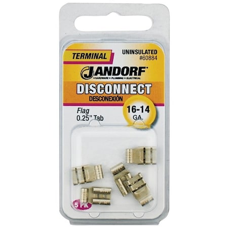 Jandorf Disconnect Terminal, 16 to 14 AWG Wire, Copper Contact, 5PK 60884