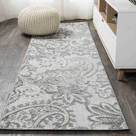 Jonathan Y Gordes Paisley High-Low Light Gray/Ivory 2 ft. x 8 ft. Indoor/Outdoor Runner Rug AMC103A-28