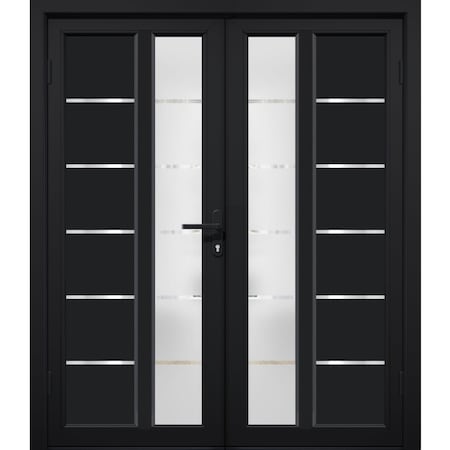 Vdomdoors Front Exterior Prehung Metal-Plastic Double Doors / MANUX 8088 Matte Black / Office Commercial and MANUX8088DEXD-BLK-RH-W72xH80