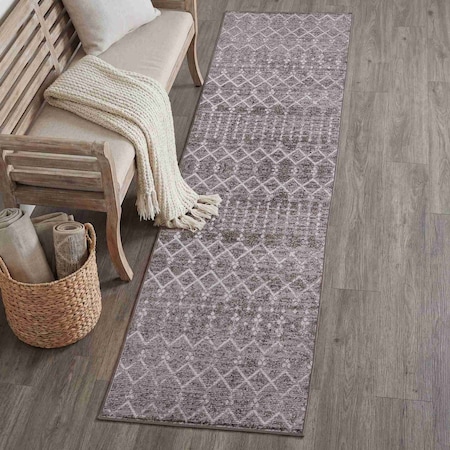 Jonathan Y Leila Moroccan Diamond Trellis Non-Slip Machine-Washable Taupe/Ivory 2 ft. x 8 ft. Runner Rug CMR101J-28