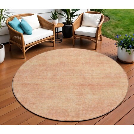 Homeroots 8' Peach Round Washable Indoor Outdoor Area Rug 598838