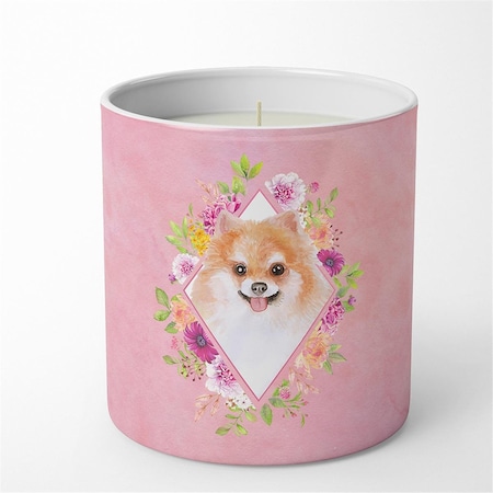Carolines Treasures 10 oz Pomeranian No.1 Pink Flowers Decorative Soy Candle CK4169CDL