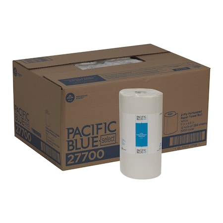 Georgia-Pacific Pacific Blue Select Perforated Roll Paper Towels, 2 Ply, 250 Sheets, 230 ft, White, 12 PK 27700