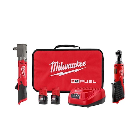 Milwaukee Tool M12 FUEL Impact Wrench Kit + M12 Ratchet 2565-22, 2457-20