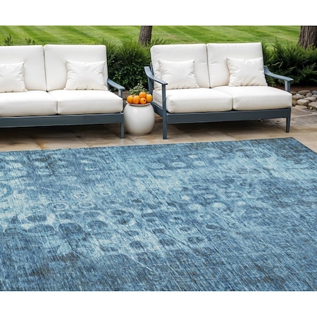 Homeroots 8' X 10' Blue Ikat Washable Indoor Outdoor Area Rug 576974