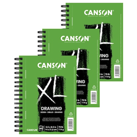 Canson XL Series Drawing Pad, Side Wire Binding, 60 Sheet, 5.5x8.5 inch, 3PK C400054490-06