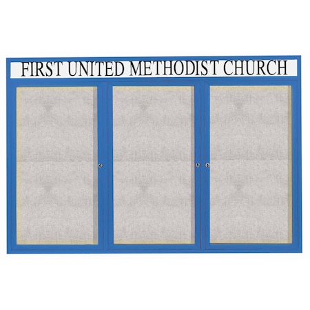 Aarco Illuminated Outdoor Enclosed Bulletin Board w/ Al Frame Header, Powder Coated Blue, 48''Hx72''W ODCC4872-3RHIB