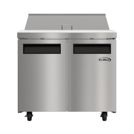 Koolmore 36 in. Commercial 2 Door Refrigerated Sandwich Prep Table 10 Pan Capacity and 11  Cu. Ft. of Storage KM-PTR36-2D