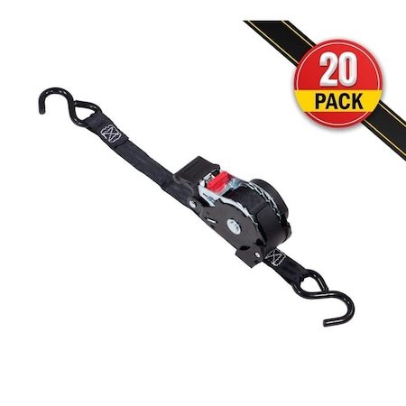 Mytee Products - 1in x 12ft Auto Retractable Ratchet Straps with Coated S Hook, 20PK RS112Rx20