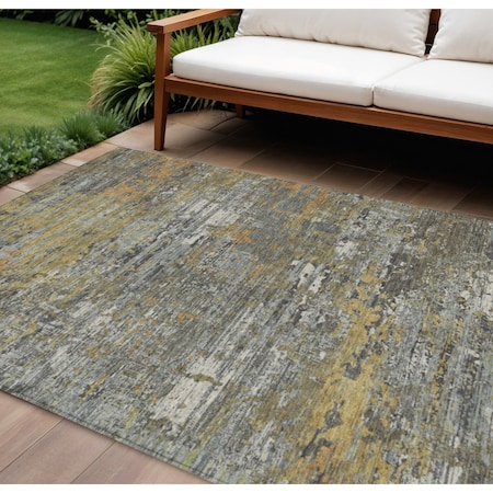 Homeroots 8' X 10' Gold And Taupe Abstract Washable Indoor Outdoor Area Rug 610435