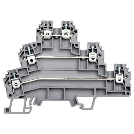 Omega Feed Through Terminal Block, Multi-level, 24 A, 300 Vac, 24 AWG to 12 AWG, 6 mm (0.236 "), Gray, 9 PUK-3
