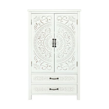 Homeroots 27in White Wood Accent Cabinet With Two Doors And Two Drawers 716324