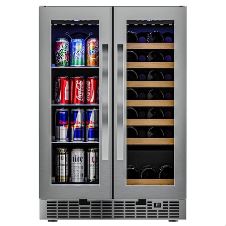 Koolmore 24 in. Dual Zone, Full Glass Door, 21-Bottle Wine and Beverage Cooler, Freestanding or Built-in Unit KM-CWB1830-SS