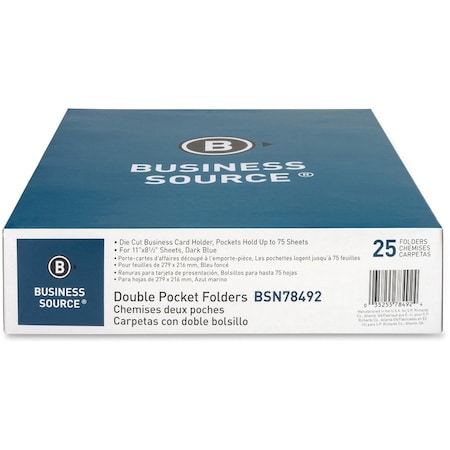 Business Source Pocket Folder, Dark Blue, Paper, PK25 BSN78492