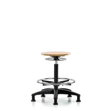 Blue Ridge Ergonomics Wood Stool - High Bench Height with Chrome Foot Ring and Stationary Glides BR-WHBSO-RG-CF-RG