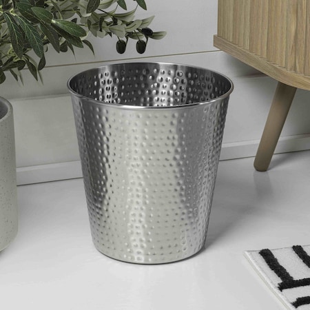 Happimess Axel Modern Minimalist Hammered Steel 2 Gal Waste Bin, Brushed Steel, 2PK HPM1110C-SET2