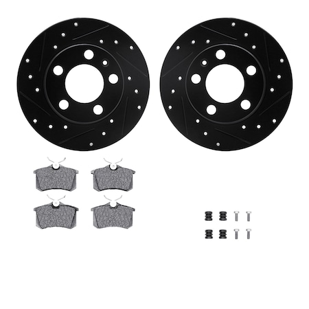 Dynamic Friction Co DFC Rotors-Drilled & Slotted-Black w/ 5000 Advanced Brake Pads Incl Hdw 8512-74035