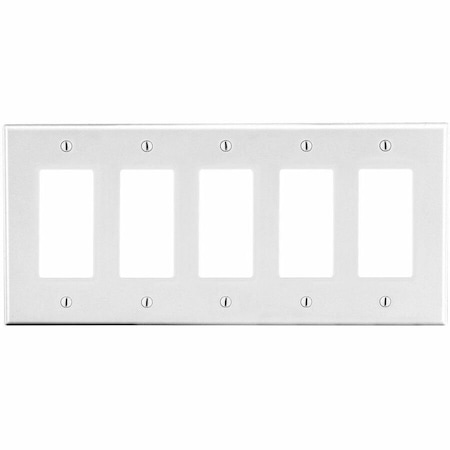 Hubbell Wiring Device-Kellems Rocker Wall Plate, Number of Gangs: 5 Plastic, Satin Finish, White P265W