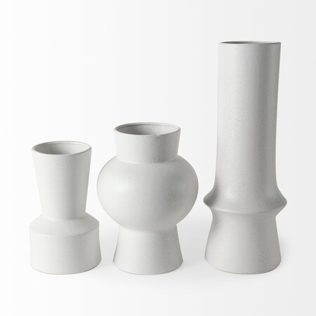 Homeroots 11" White Abstract Cylinder Ceramic Table Vase 397593