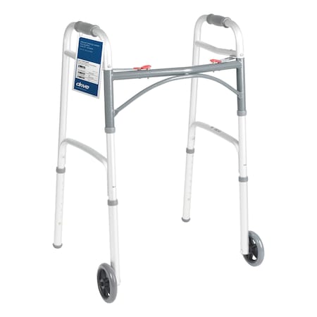 Drive Medical Two-Button Folding Walker, With 5" Wheels 109652
