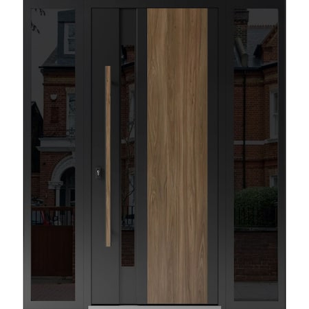 Vdomdoors Steel Door Dekton 0163 Venezia Noce 2 Side Exterior Windows Sidelites/ Entry Door Painted W16+36+16 DEKTON0163EXD-VEN-W16+36+16xH80-RH-I