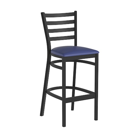 Flash Furniture HERCULES Black Ladder Back Metal Restaurant Barstool - Blue Vinyl Seat XU-DG697BLAD-BAR-BLV-GG