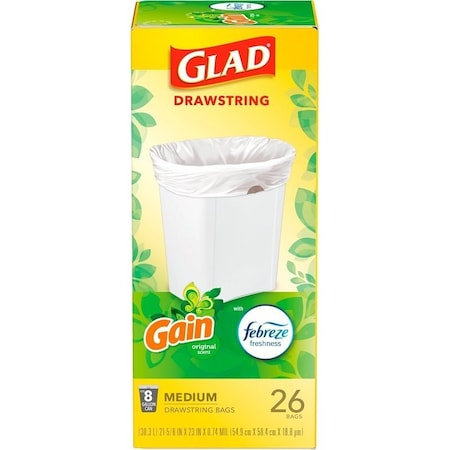 Glad Trash Bag, M, 8 gal, White 79195