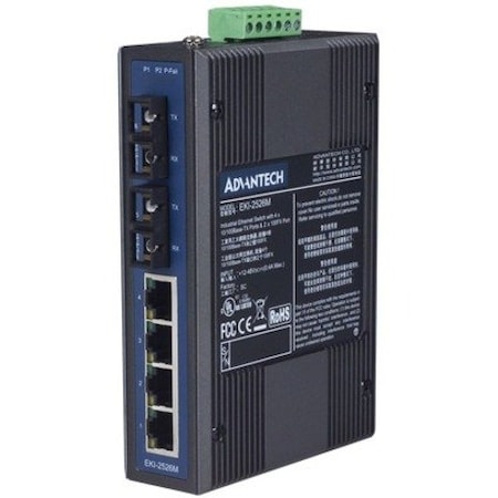 Advantech 4Tx + 2 MM Unmanaged Ethernet Switch w/ ST EKI-2526M-ST-AE