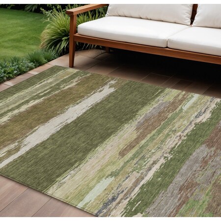 Homeroots 8' X 10' Olive Green Abstract Washable Indoor Outdoor Area Rug 608750