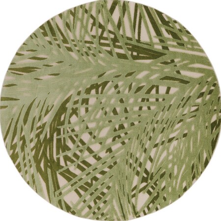 Homeroots 5' Ivory And Green Round Palm Leaf Indoor Outdoor Area Rug 548144