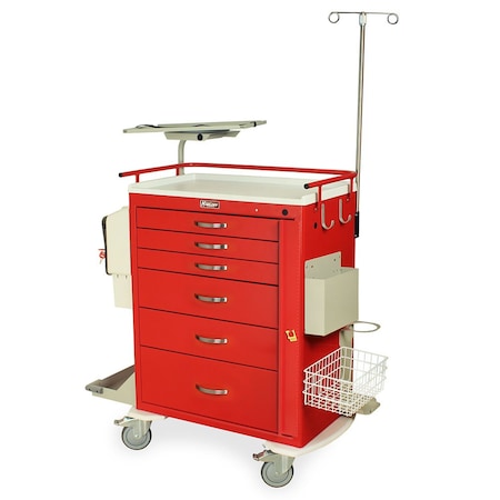 Harloff Tall Emergency Crash Cart with MD30-EMG3 Super Stat Pack, Standard Width, 6 Drawers, Breakaway Lock MDS3030B06+MD30-EMG3