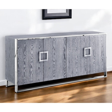 Homeroots 71" Ash Gray And Chrome Sideboard with Four Doors 545587