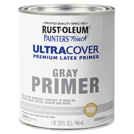 Rust-Oleum Interior/Exterior Paint, Flat, Gray Primer, Quart 1980502