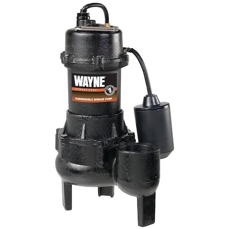 Wayne Home Equipment WAYNE/SEL50 Sewage Pump, 1-Phase, 15 A, 115 V, 0.5 hp, 2 in Outlet, 20 ft Max Head, 10,000 gph, Iron RPP50