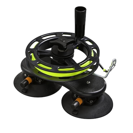 Seasucker Vacuum Mount, Manual Powered, 8 Inch Spool Diameter, 150 Feet Line Length, Black, HDPE MF5088