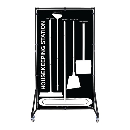 5S Supplies Housekeeping Shadow Board Broom Station V9, Black / White, Broom + Stand HSB-V9-BLACK/WHITE-BO-STAND