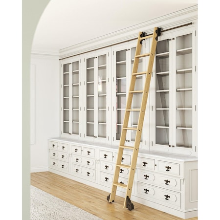 Quiet Glide 8.92 ft. White Oak Sunburst Wheel Bronze Rolling Ladder, 12 ft. Rail QG.210-9WO-12-H.07